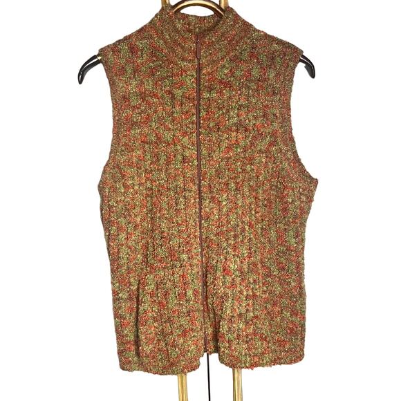 Woolrich Sz Large Petite Wool Blend Boucle Knit Sweater Vest Zip Front Pockets - Picture 1 of 8